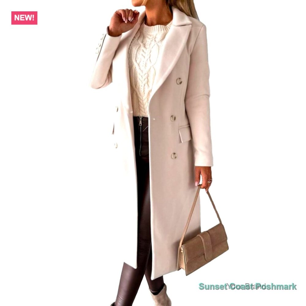 Long Wool Peacoat Double Breasted Trench Coat Fall Winter